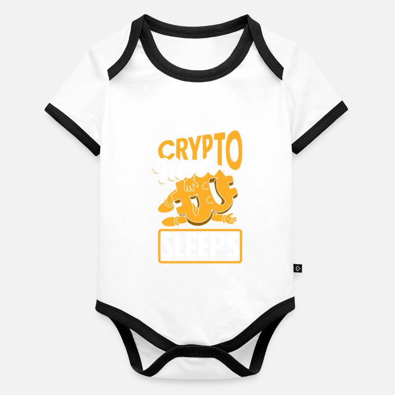 Crypto Never Sleeps Cryptocurrency BTC Organic Baby Contrasting Bodysuit