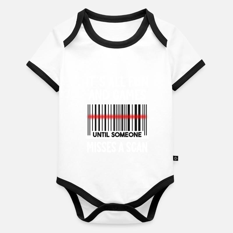Drôle de citation de code-barres de travailleur des postes Body Bébé bio contrasté manches courtes