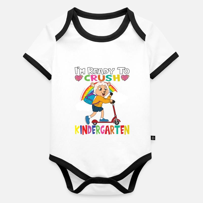 Sheep With Scooter I'm Ready To Crush Kindergarten Baby Bio-Kurzarm-Kontrastbody