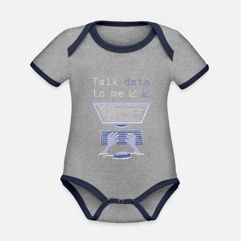 Ingénieur Big Data Science Data Analyste Pc - Body Bébé bio contrasté manches courtes - gris chiné/bleu marine
