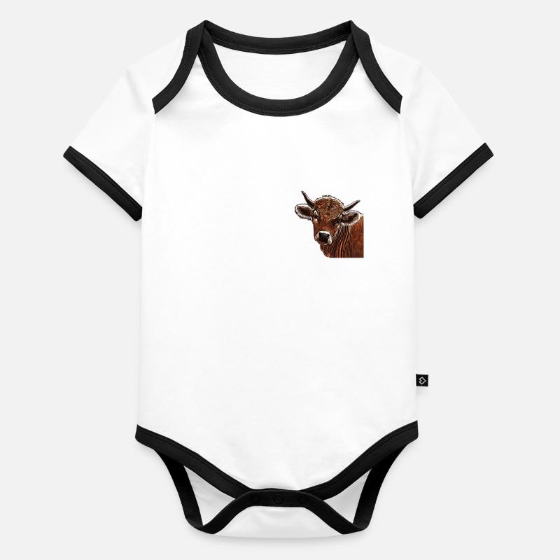 Impression de motifs de ferme de vaches Body Bébé bio contrasté manches courtes