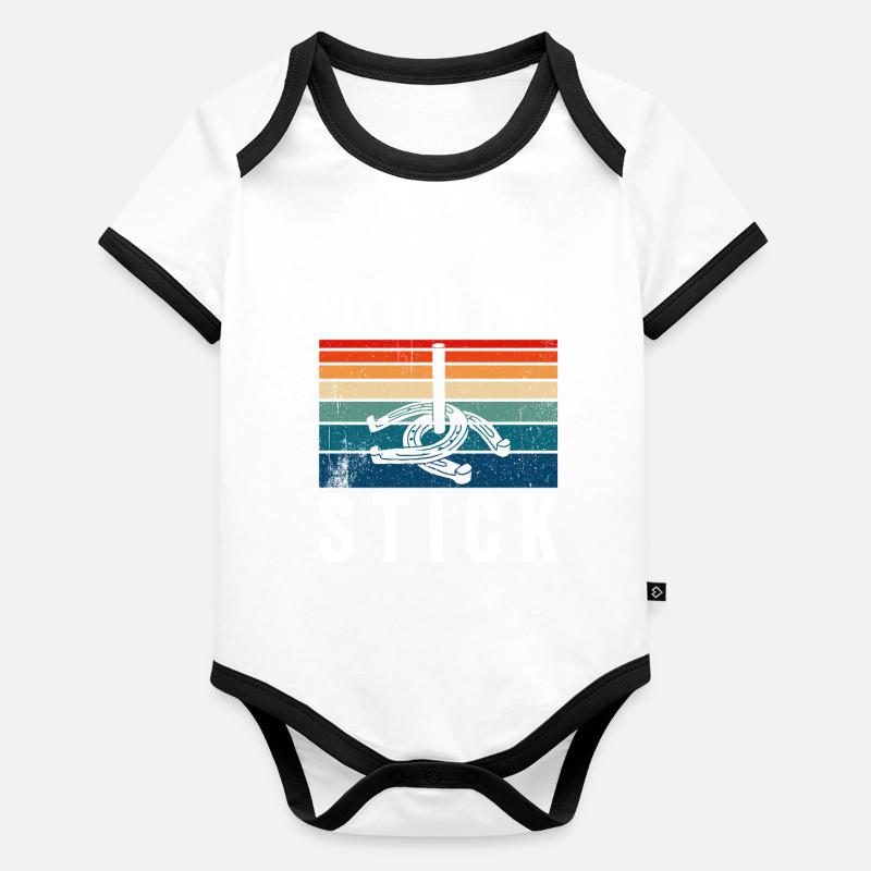 Six For This Stick Horseshoe Pitching Baby Bio-Kurzarm-Kontrastbody