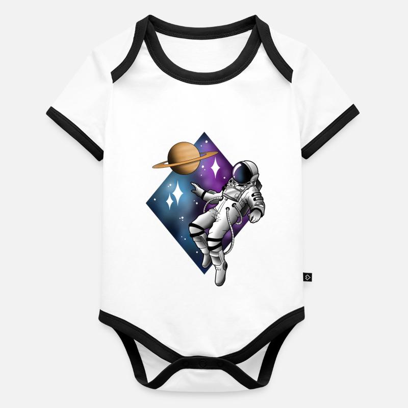 Tatouage flottant d’astronaute Body Bébé bio contrasté manches courtes