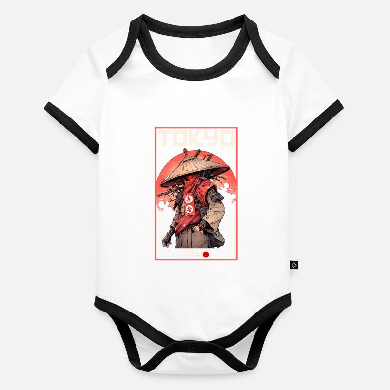 Asie 80s Samouraï Rétro Japonais Samouraï Body Bébé bio contrasté manches courtes