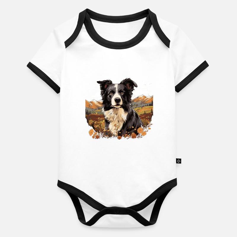 Chien Border Collie Body Bébé bio contrasté manches courtes