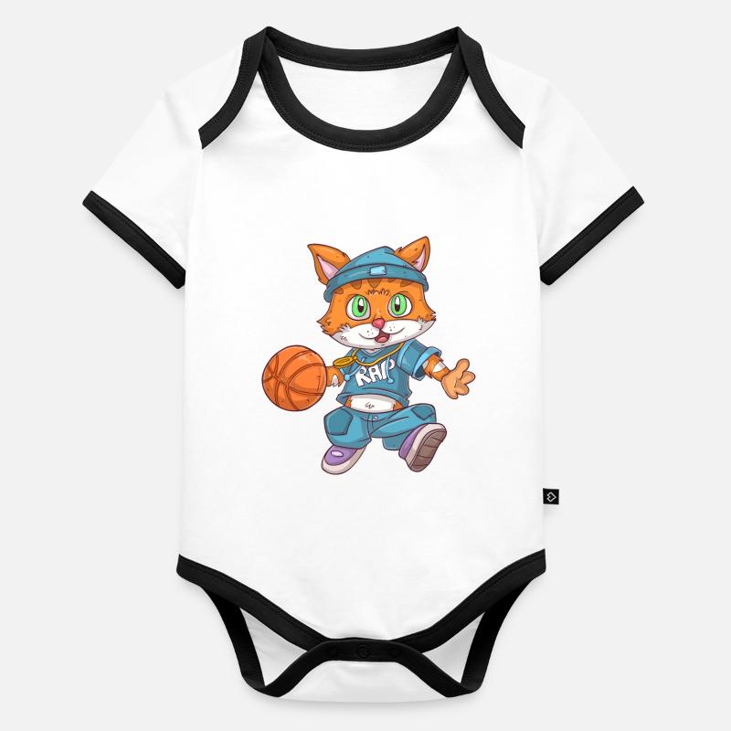 Chat de basket-ball Body Bébé bio contrasté manches courtes