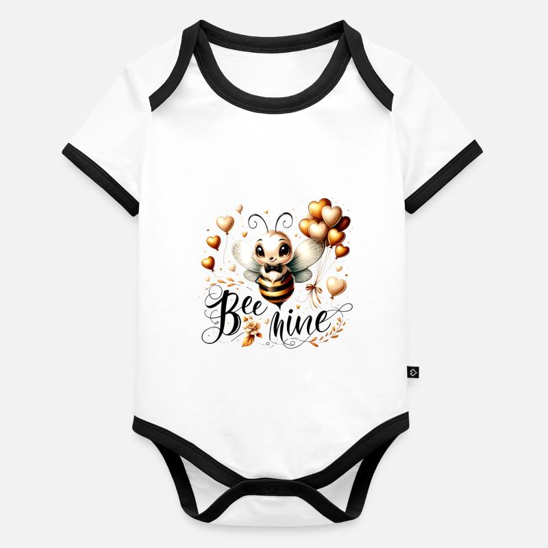 Bee Mine: Whimsical Bees & Heart Playful Organic Baby Contrasting Bodysuit