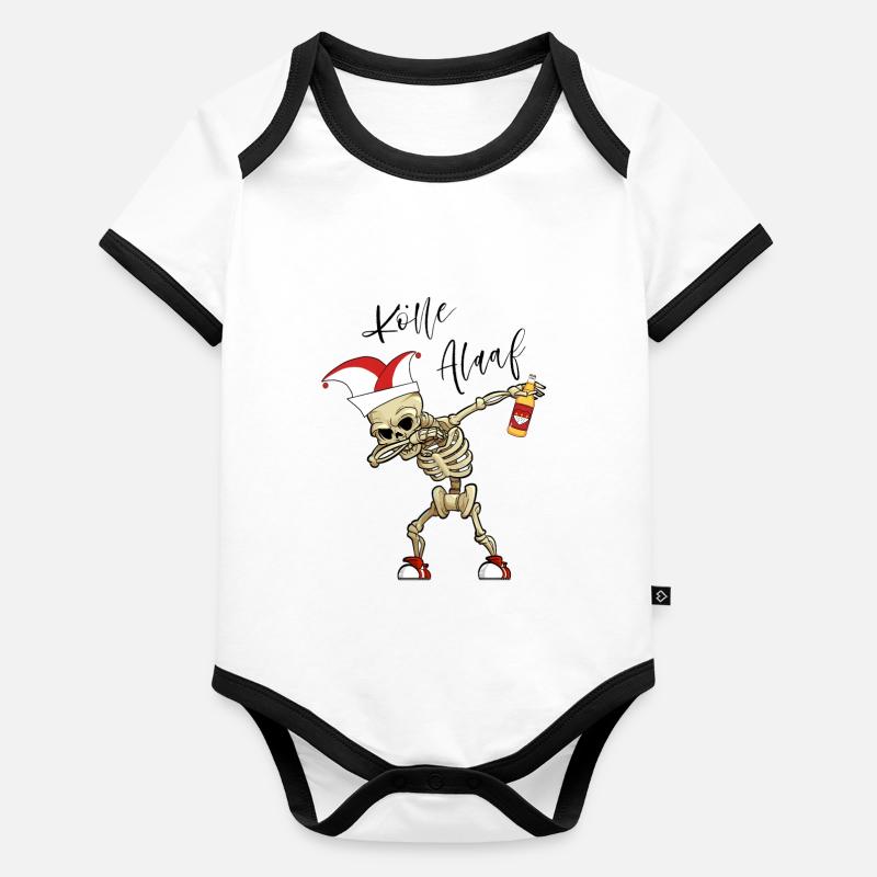 Carnaval Kölle Alaaf Dabbing Squelette Fun Body Bébé bio contrasté manches courtes