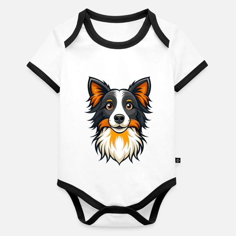 Focused Border Collie Herding Sheep Organic Baby Contrasting Bodysuit