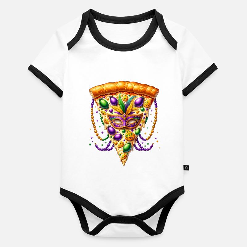 Pizza Gras Carnival Celebration Organic Baby Contrasting Bodysuit
