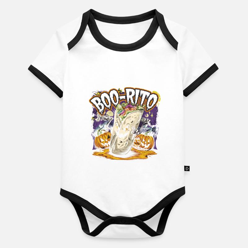 Boo-Rito Halloween Burrito Cute Ghost Pumpkin Baby Bio-Kurzarm-Kontrastbody