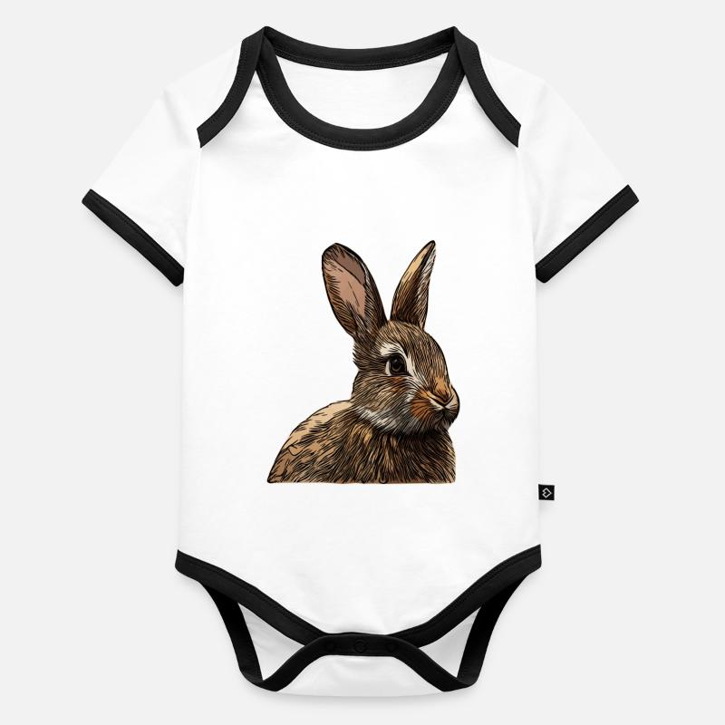 Visage de lapin animal design graphique Body Bébé bio contrasté manches courtes