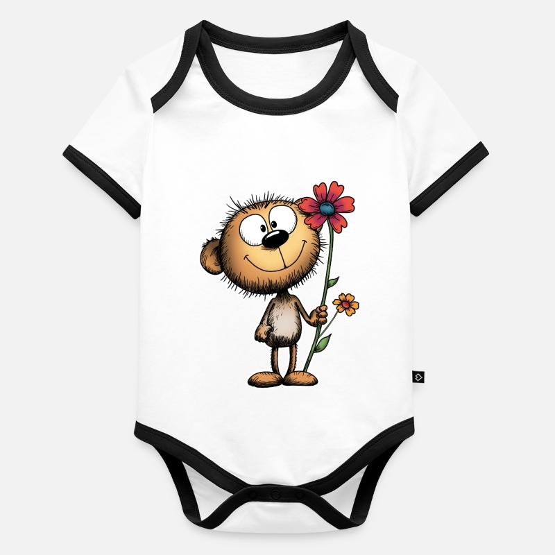 Ours joyeux avec fleur Body Bébé bio contrasté manches courtes