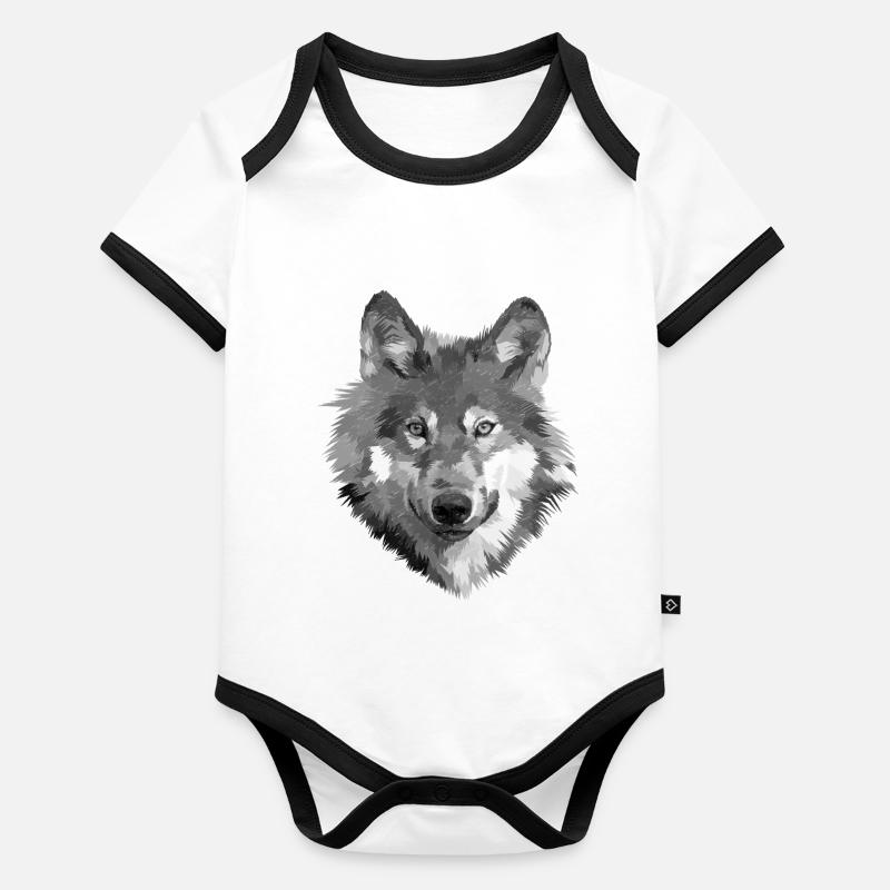Wolf - Hund gezeichnet Baby Bio-Kurzarm-Kontrastbody