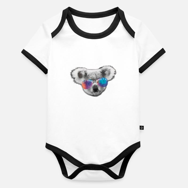 koala schwaz tête blanche Body Bébé bio contrasté manches courtes