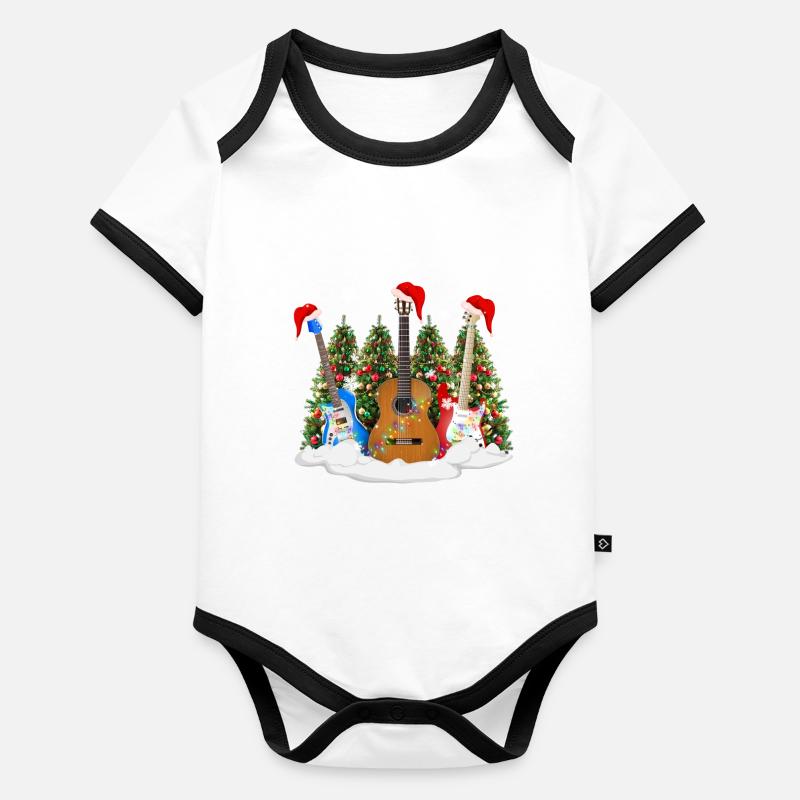 Guitare de Noël Body Bébé bio contrasté manches courtes