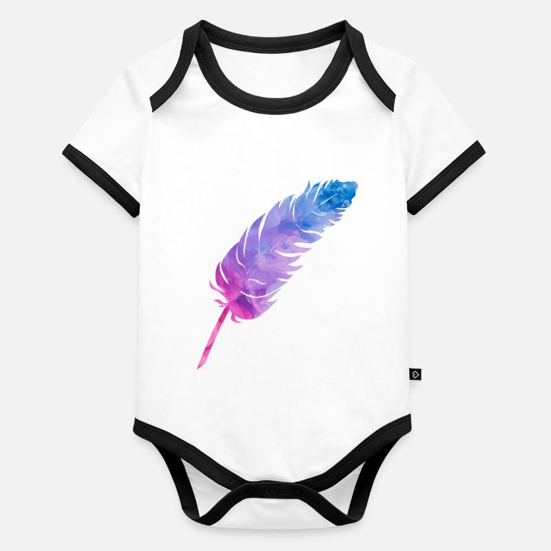 Plume colorée dans des tons violets Body Bébé bio contrasté manches courtes