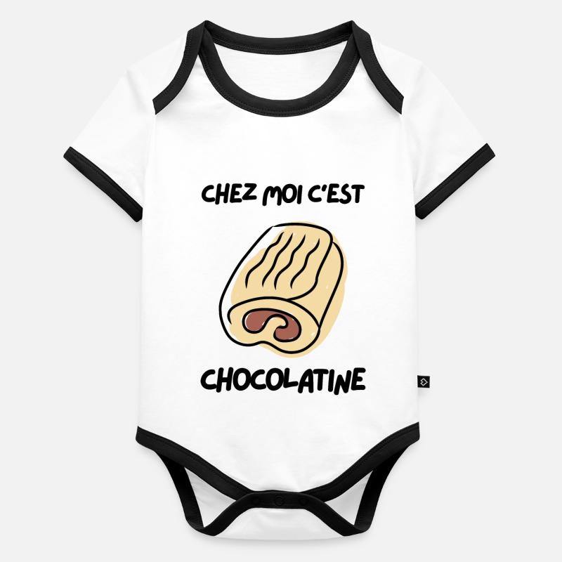 Chez moi c'est chocolatine Body Bébé bio contrasté manches courtes