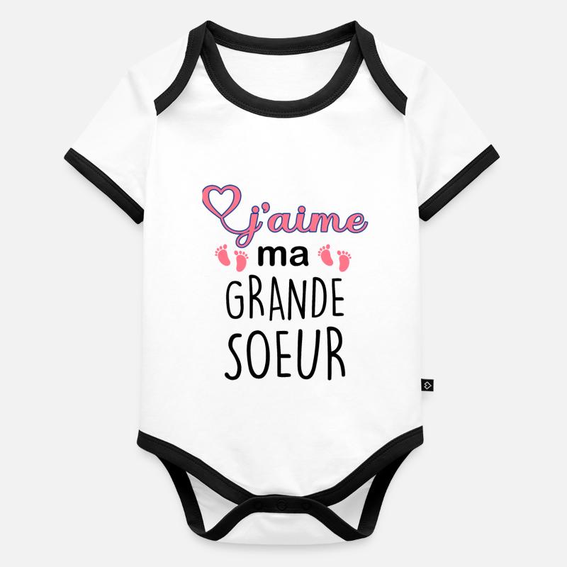 Bébé et grande sœur. Idée cadeaux nourrisson Body Bébé bio contrasté manches courtes