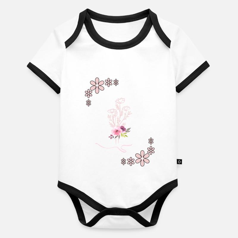 Printanier rose Body Bébé bio contrasté manches courtes