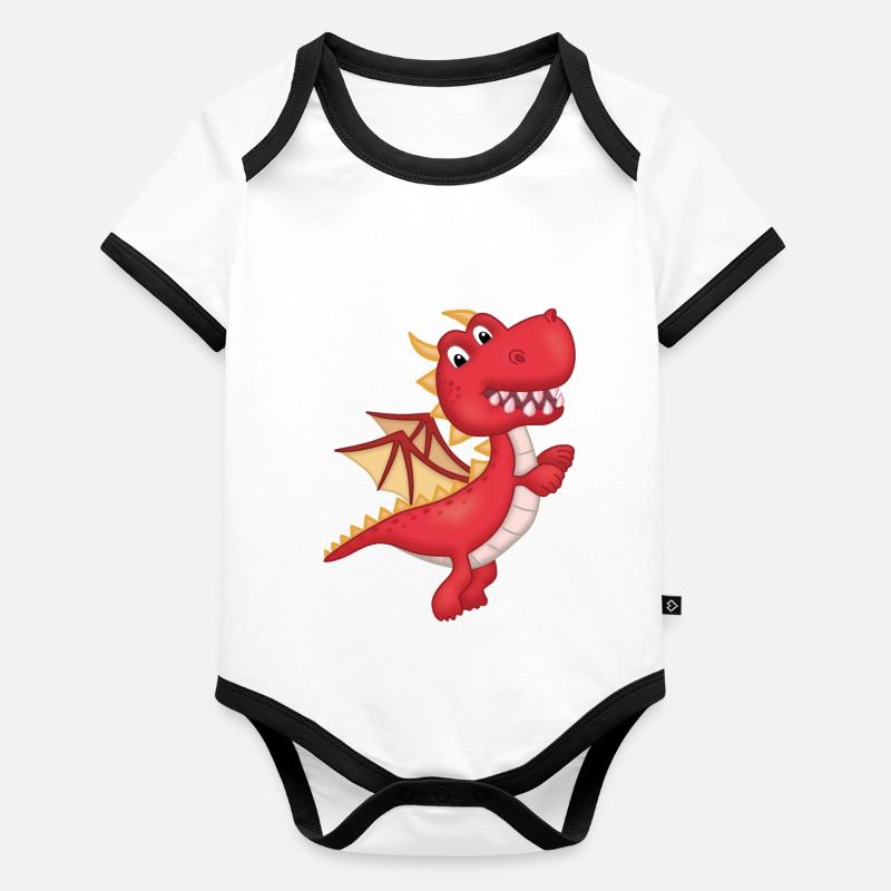 Malin petit Dragon rouge Body Bébé bio contrasté manches courtes