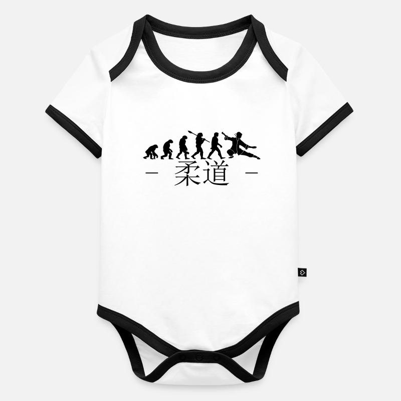 évolution karaté. arts martiaux. Idée Cadeau.Japon Body Bébé bio contrasté manches courtes