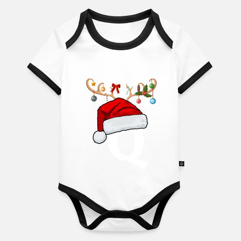 Letter Q Christmas hat Organic Baby Contrasting Bodysuit