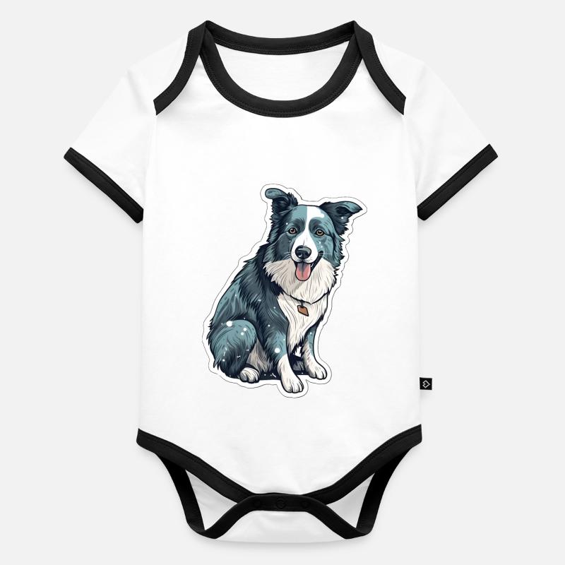 Design Border Collie N°2 Body Bébé bio contrasté manches courtes