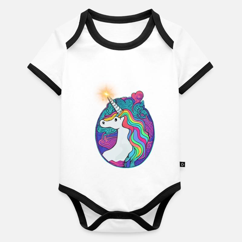Emblème Licorne Body Bébé bio contrasté manches courtes