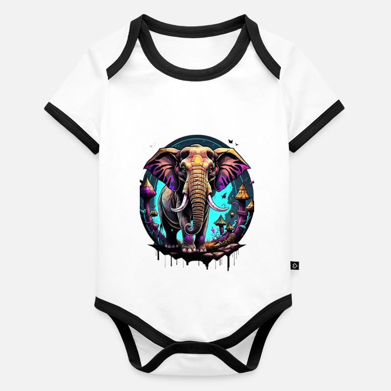 Graffiti éléphant Body Bébé bio contrasté manches courtes