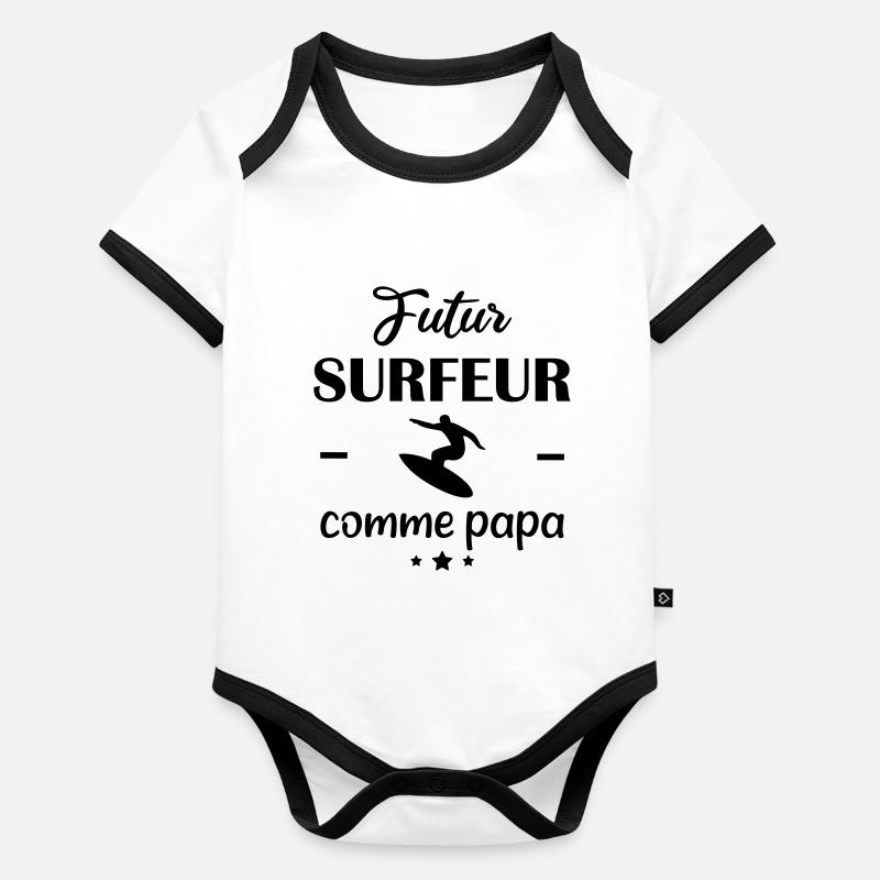 Futur surfeur comme papa,cadeau de naissance Body Bébé bio contrasté manches courtes