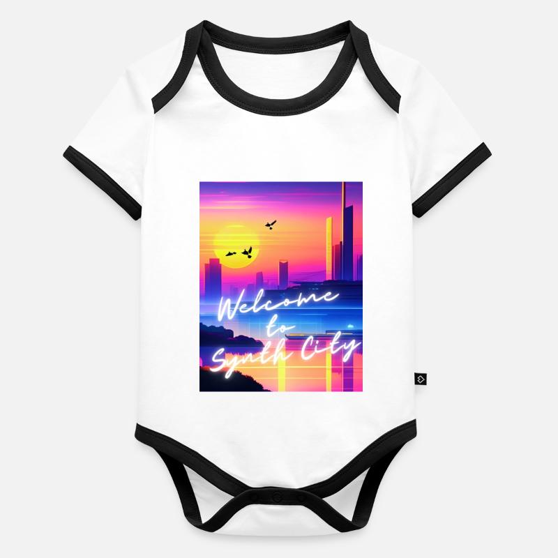 Welcome to Synth City Baby Bio-Kurzarm-Kontrastbody