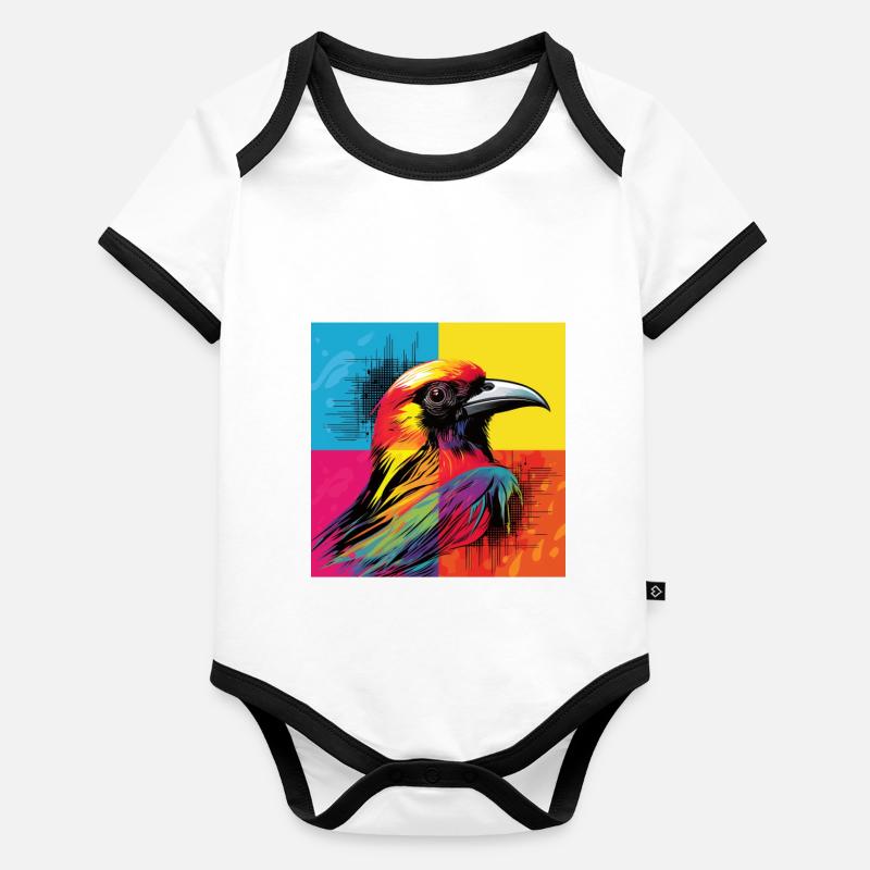 Vogelkunst: Pop-Art-Vogelgitter Baby Bio-Kurzarm-Kontrastbody