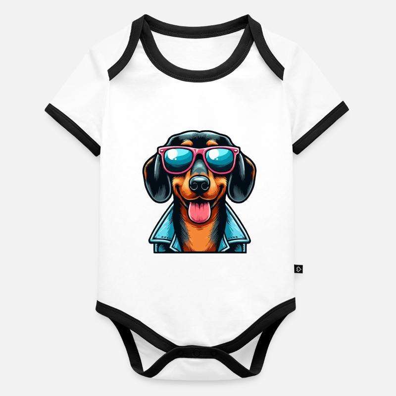 Teckel rétro Body Bébé bio contrasté manches courtes