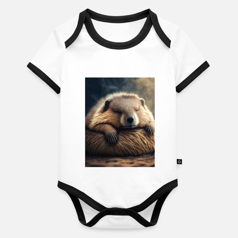 Niedliche Tiere im Winterschlaf – Murmeltier Baby Bio-Kurzarm-Kontrastbody