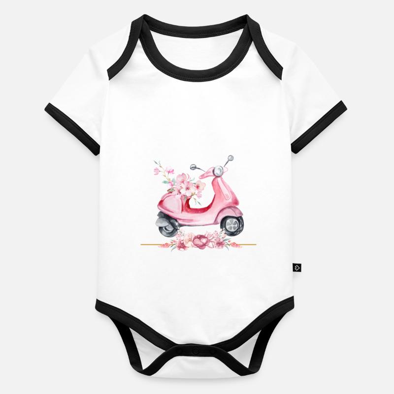 Moto rose Body Bébé bio contrasté manches courtes