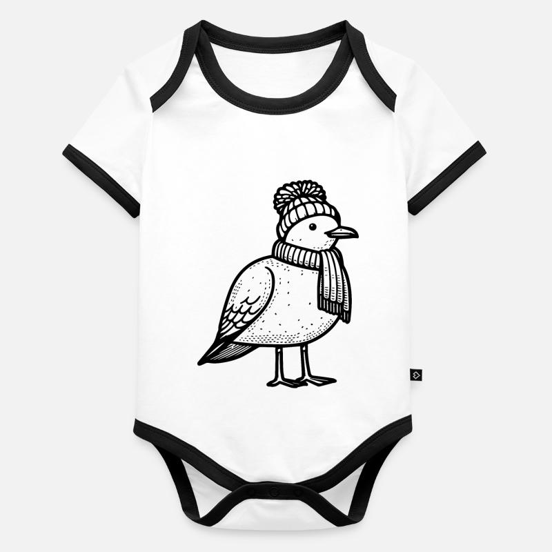 Mouette avec chapeau et écharpe Body Bébé bio contrasté manches courtes
