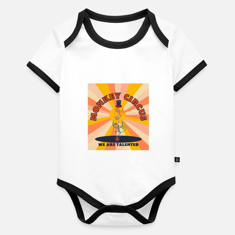 Monkey Circus - jaune orangé Body Bébé bio contrasté manches courtes