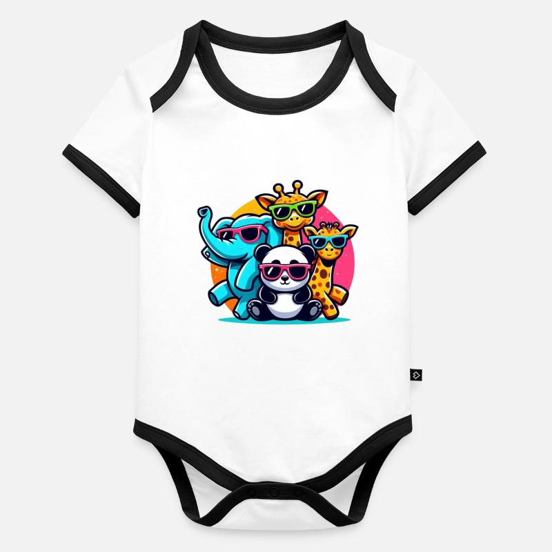 Tiere mit Sonnenbrille Baby Bio-Kurzarm-Kontrastbody