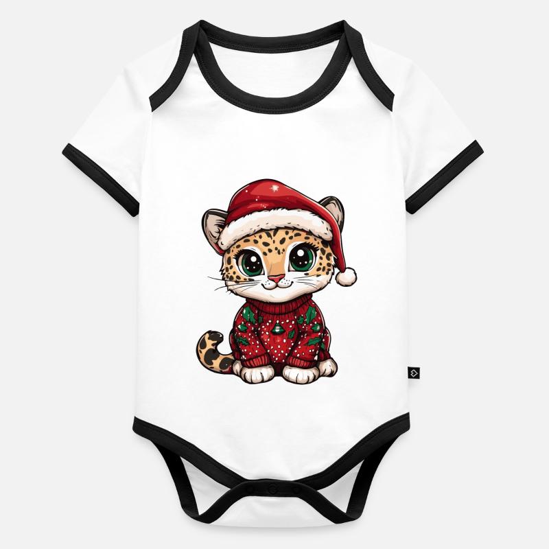 Bande dessinée de Noël léopard Body Bébé bio contrasté manches courtes