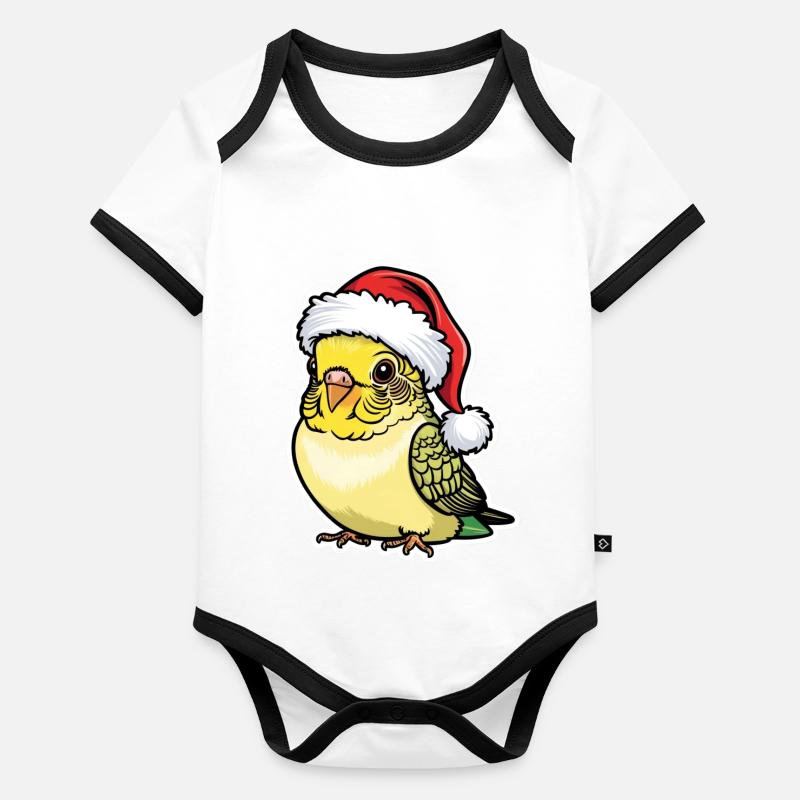 Perruche Noël Mignon Chapeau de bande dessinée Body Bébé bio contrasté manches courtes