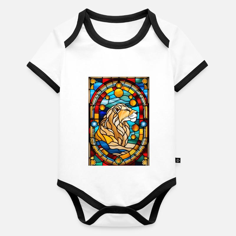 Lion vitrail astrologie cadeau Body Bébé bio contrasté manches courtes