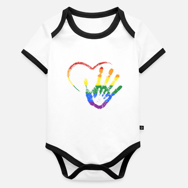 RAINBOW MAIN DANS LA MAIN Body Bébé bio contrasté manches courtes