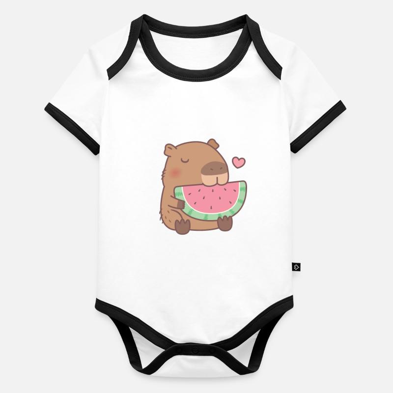 Mignon Capybara aime la pastèque Body Bébé bio contrasté manches courtes