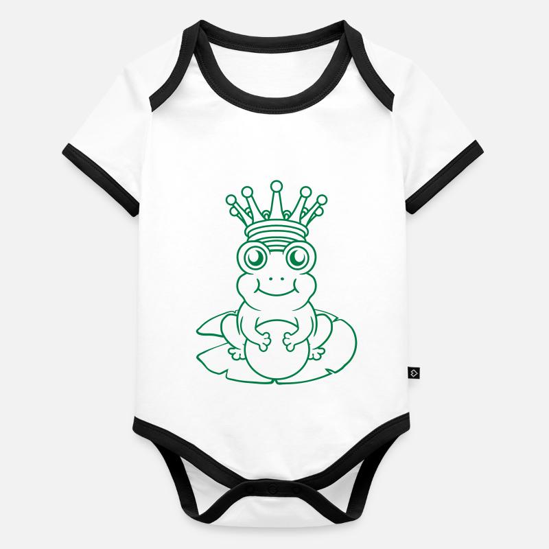 Comic Frog King sits water lily Organic Baby Contrasting Bodysuit