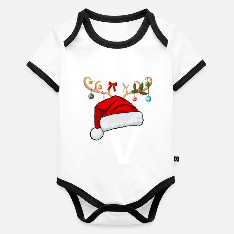 Brief V Weihnachtsmütze Baby Bio-Kurzarm-Kontrastbody