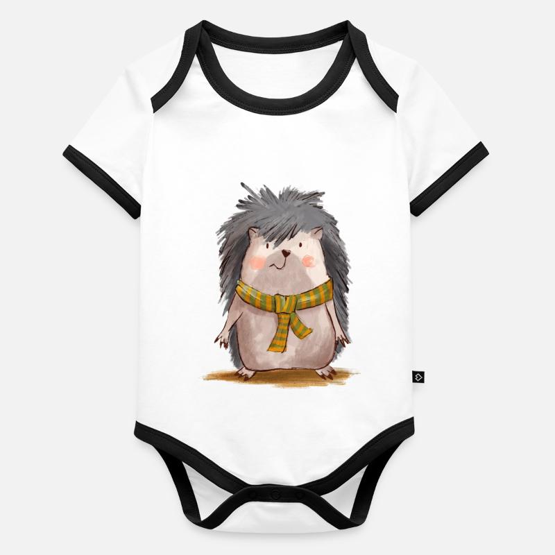 Süßer Igel mit Schal Baby Bio-Kurzarm-Kontrastbody