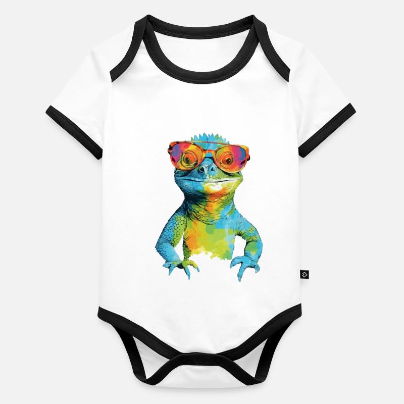 Geck the spectacled lizard Organic Baby Contrasting Bodysuit