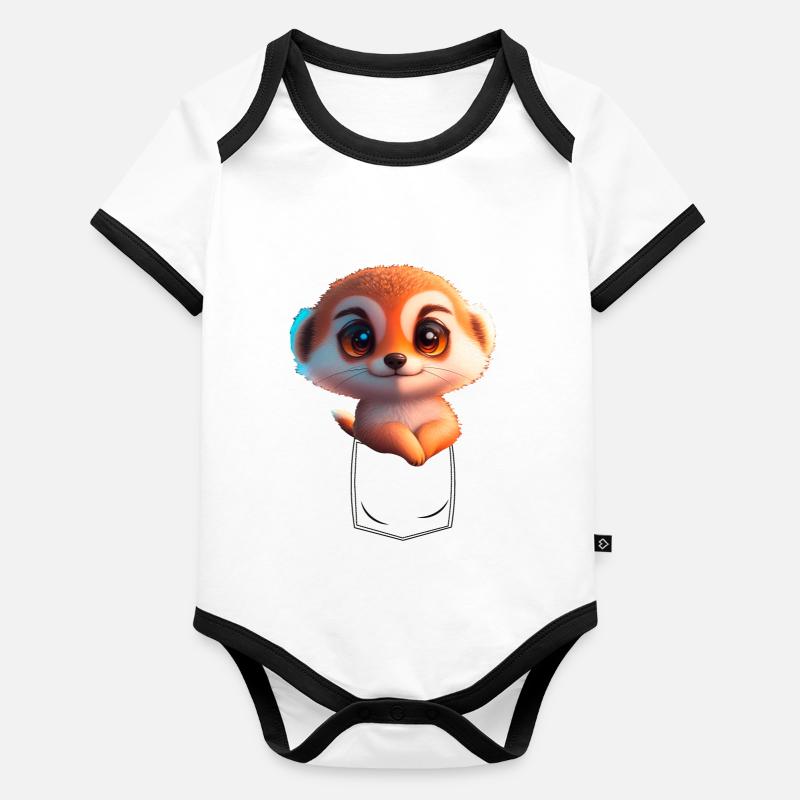 Verspieltes Erdmännchen in Brusttasche Baby Bio-Kurzarm-Kontrastbody