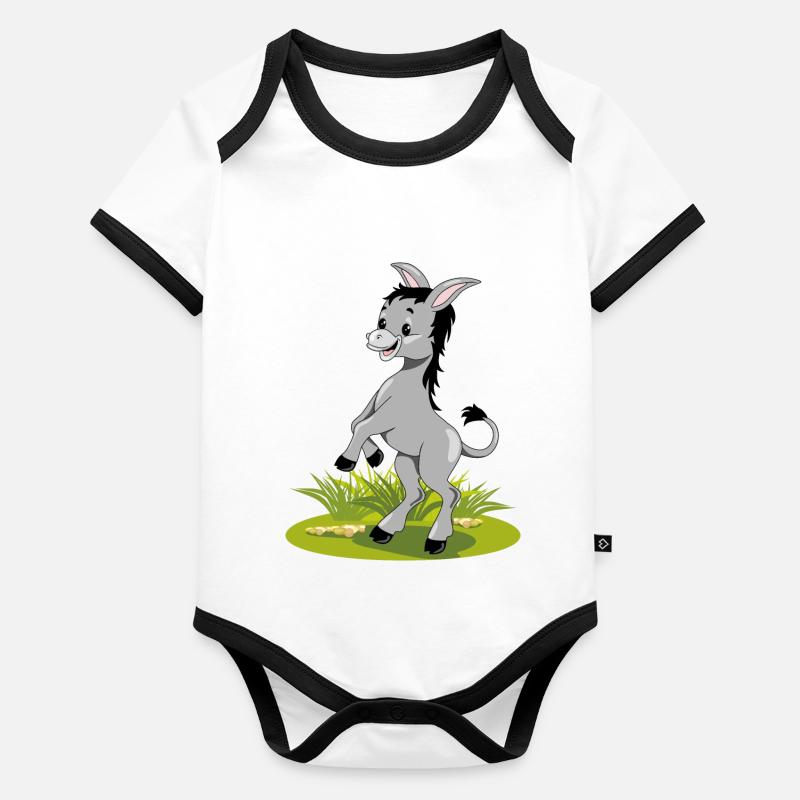 Happy dancing donkey on the lawn Organic Baby Contrasting Bodysuit